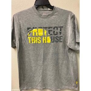 Under Armour Mens T Shirt Protect This‎ House Graphic Heatgear Gray Yellow